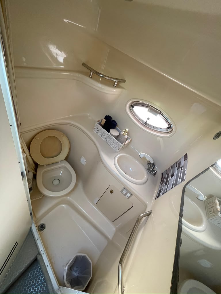 The head, with toilet and sink