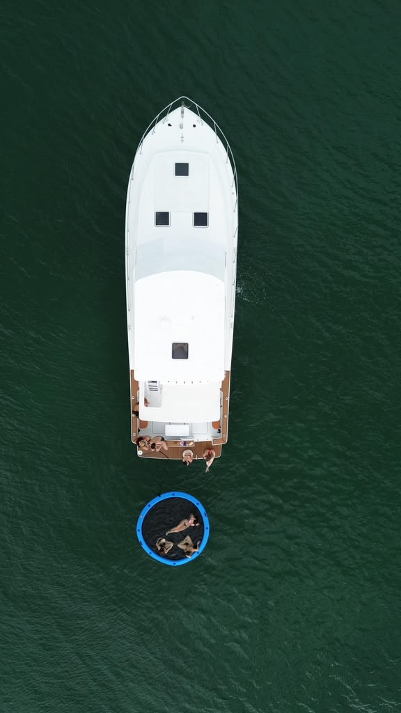 Straight down over the boat and the ring float at anchor