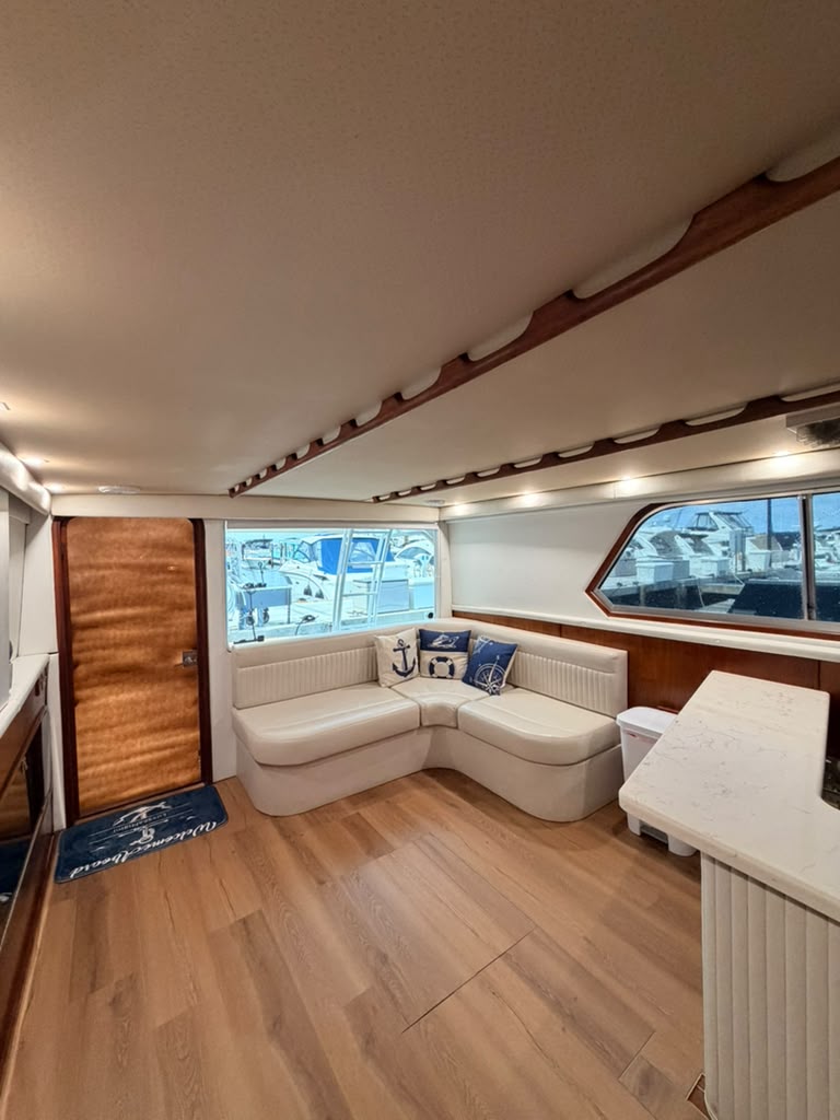 The saloon looking aft to the cockpit door